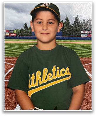 A young boy wearing a baseball uniform and holding a baseball glove. Contenido generado con IA