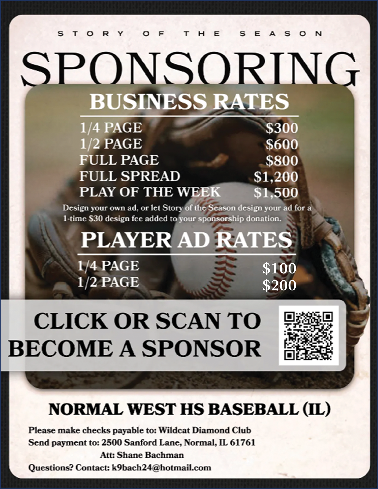 A flyer for sponsoring a baseball team. AI generated content