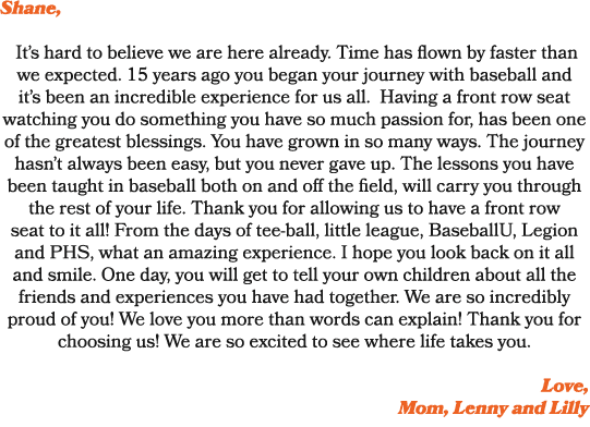 Shane, It’s hard to believe we are here already. Time has flown by faster than we expected. 15 years ago you began yo...