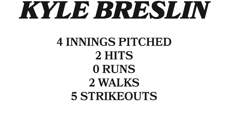 kyle breslin 4 innings pitched 2 hits 0 runs 2 walks 5 strikeouts