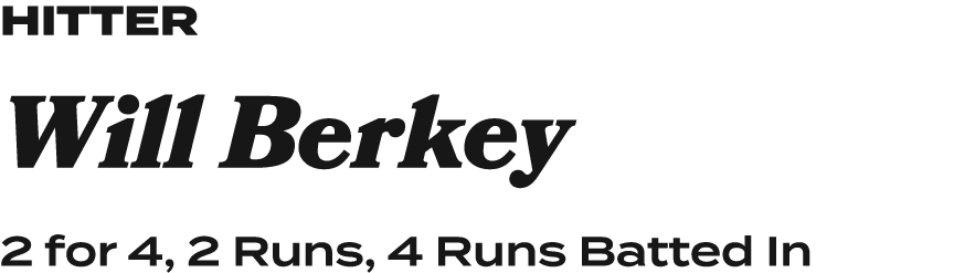 Hitter Will Berkey 2 for 4, 2 Runs, 4 Runs Batted In