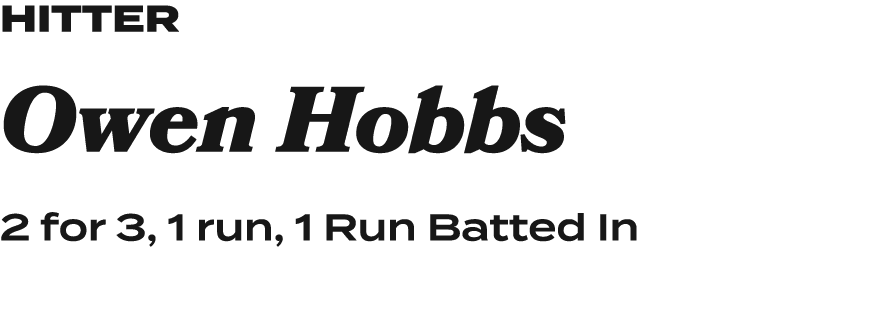 HITTER Owen Hobbs 2 for 3, 1 run, 1 Run Batted In