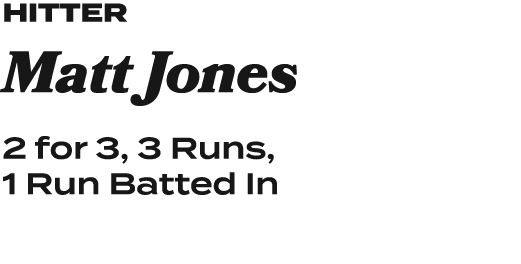 Hitter Matt Jones 2 for 3, 3 Runs, 1 Run Batted In