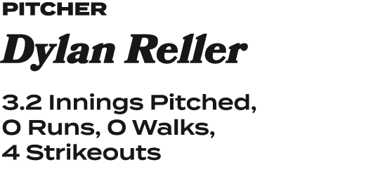 pitcher Dylan Reller 3.2 Innings Pitched, 0 Runs, 0 Walks, 4 Strikeouts