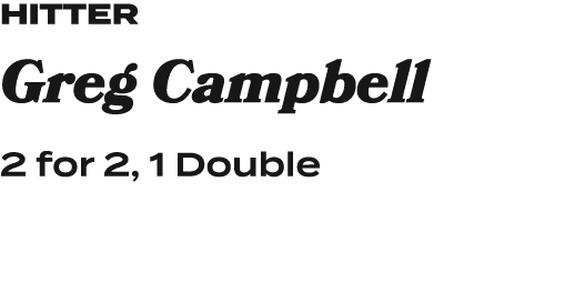 Hitter Greg Campbell 2 for 2, 1 Double