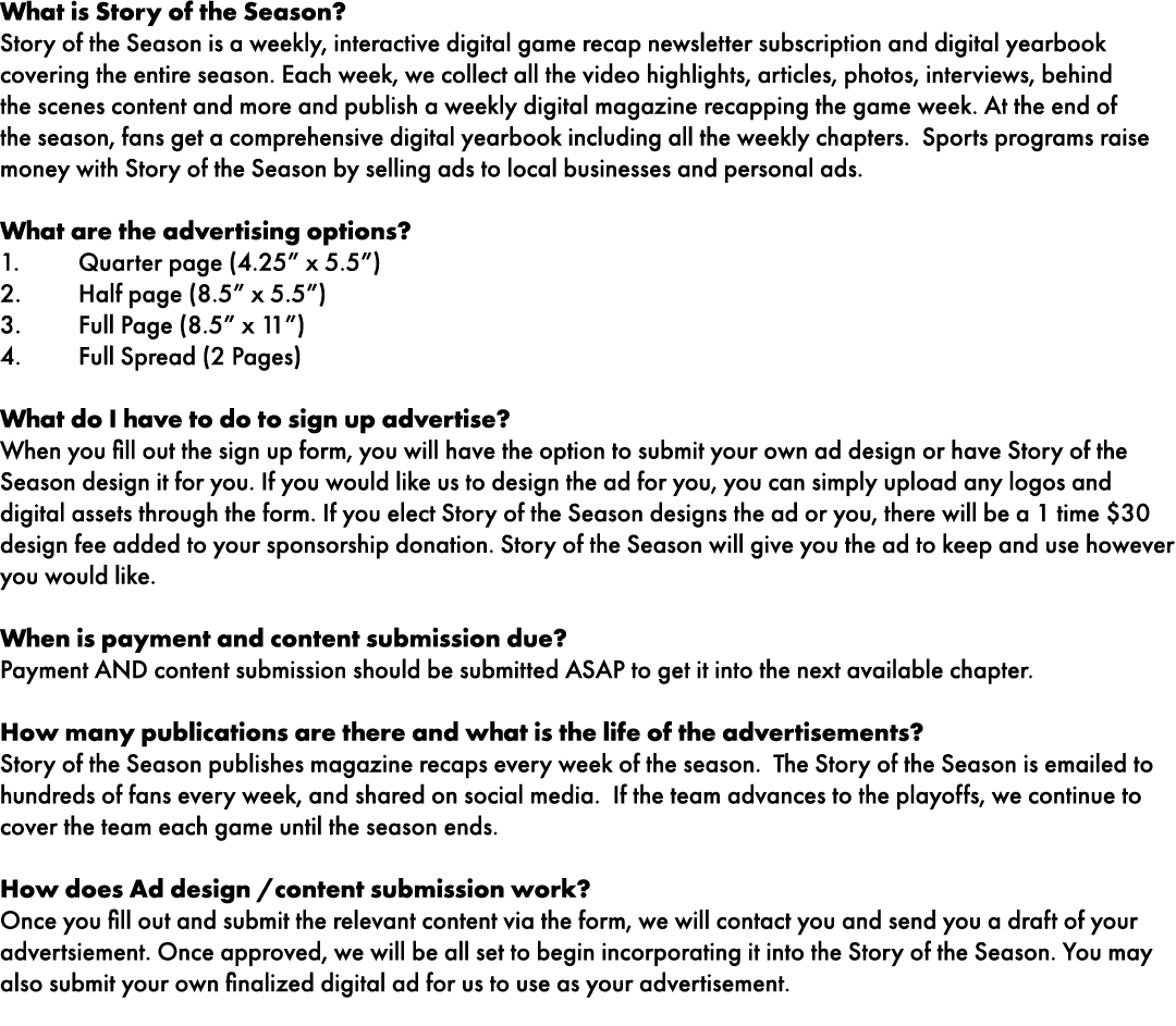 What is Story of the Season? Story of the Season is a weekly, interactive digital game recap newsletter subscription ...