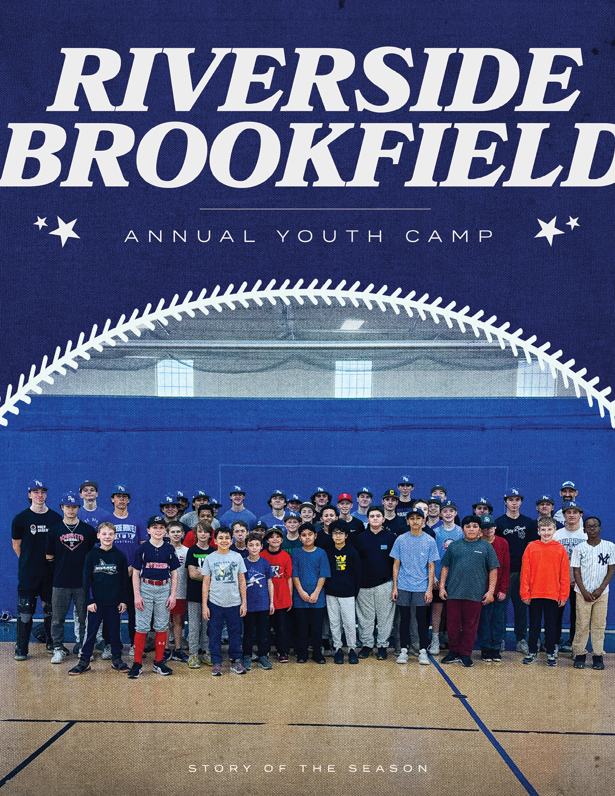A group of young people pose for a photo in front of a baseball field. AI generated content