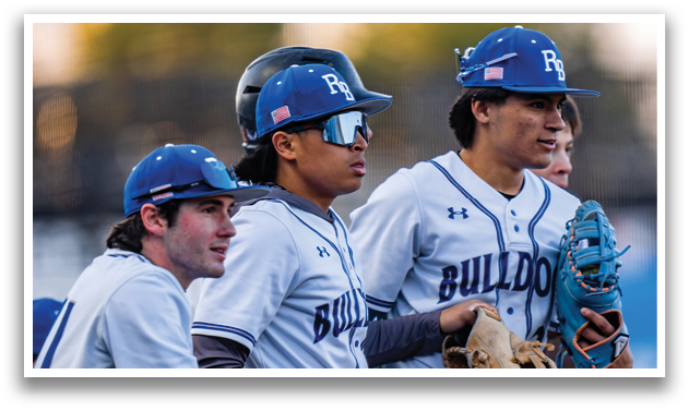 A group of baseball players are sitting on a bench, wearing their uniforms and helmets. One player is holding a baseball glove. AI generated content