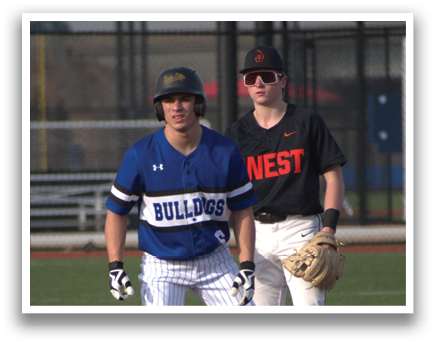 Two baseball players wearing blue and black uniforms are standing on the field. AI generated content