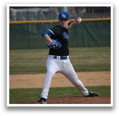 A baseball player in a black and blue uniform is pitching a ball on a field. AI generated content