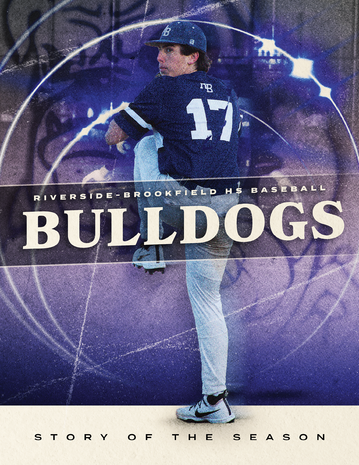 A baseball player in a blue and white uniform with the number 17 on the back. AI generated content