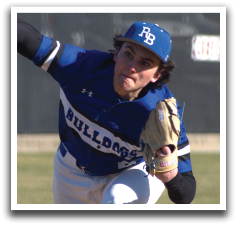 A baseball player in a blue and white uniform is pitching a ball on a field. AI generated content
