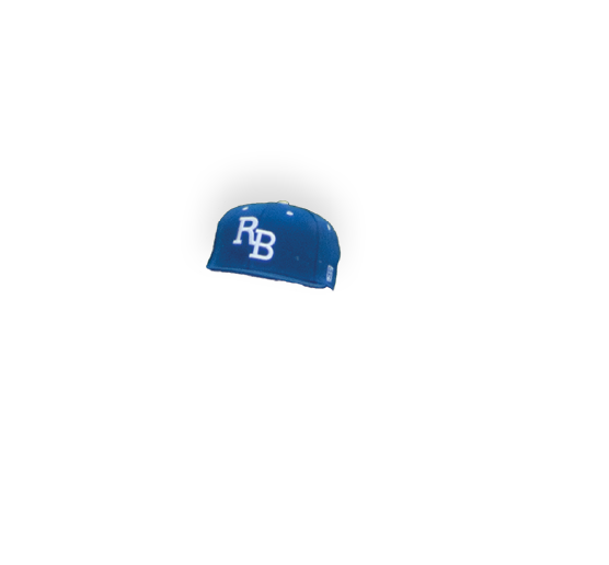 A blue hat is on a white background. Description generated by AI