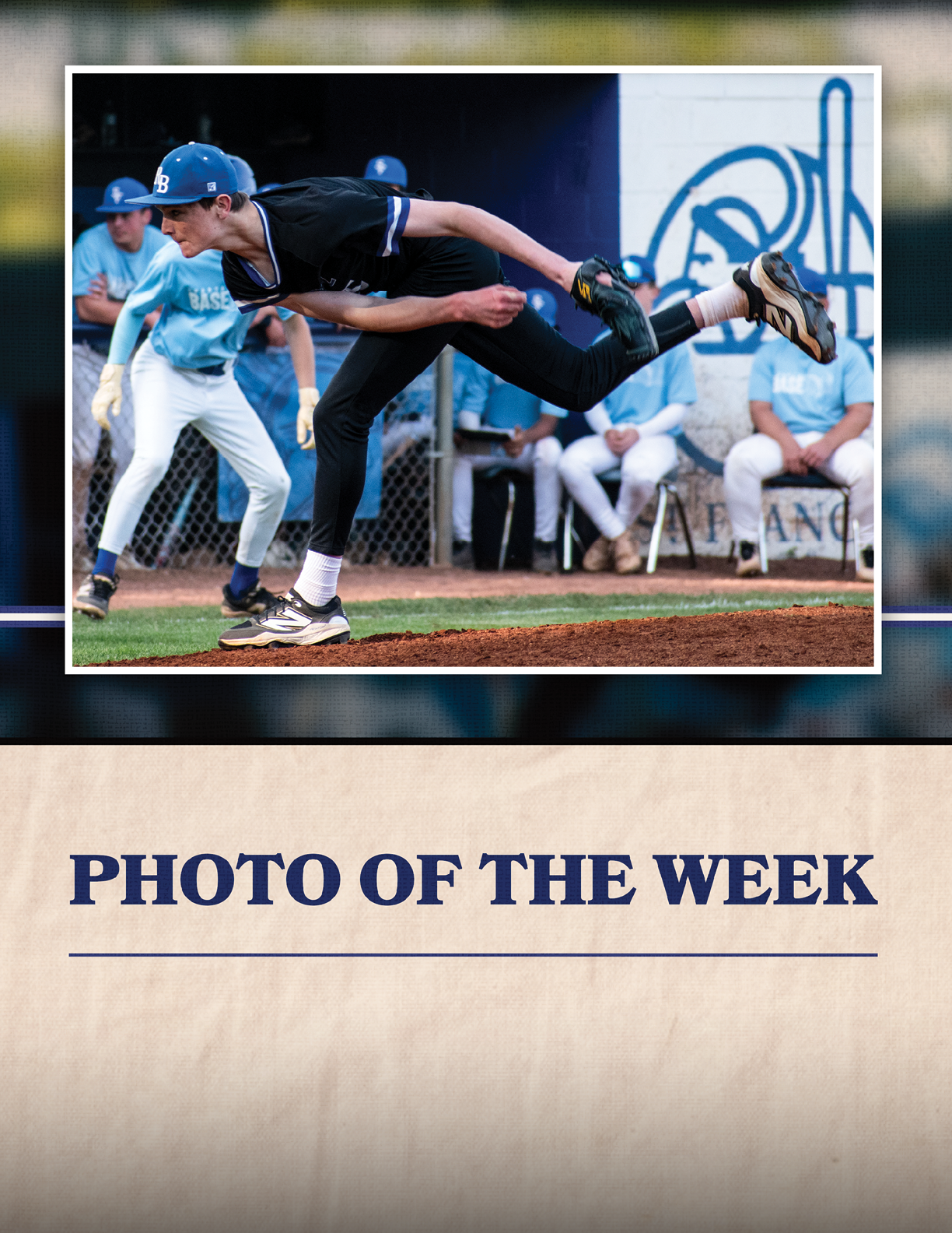 A baseball player in a black shirt and blue hat is throwing a ball. Description generated by AI