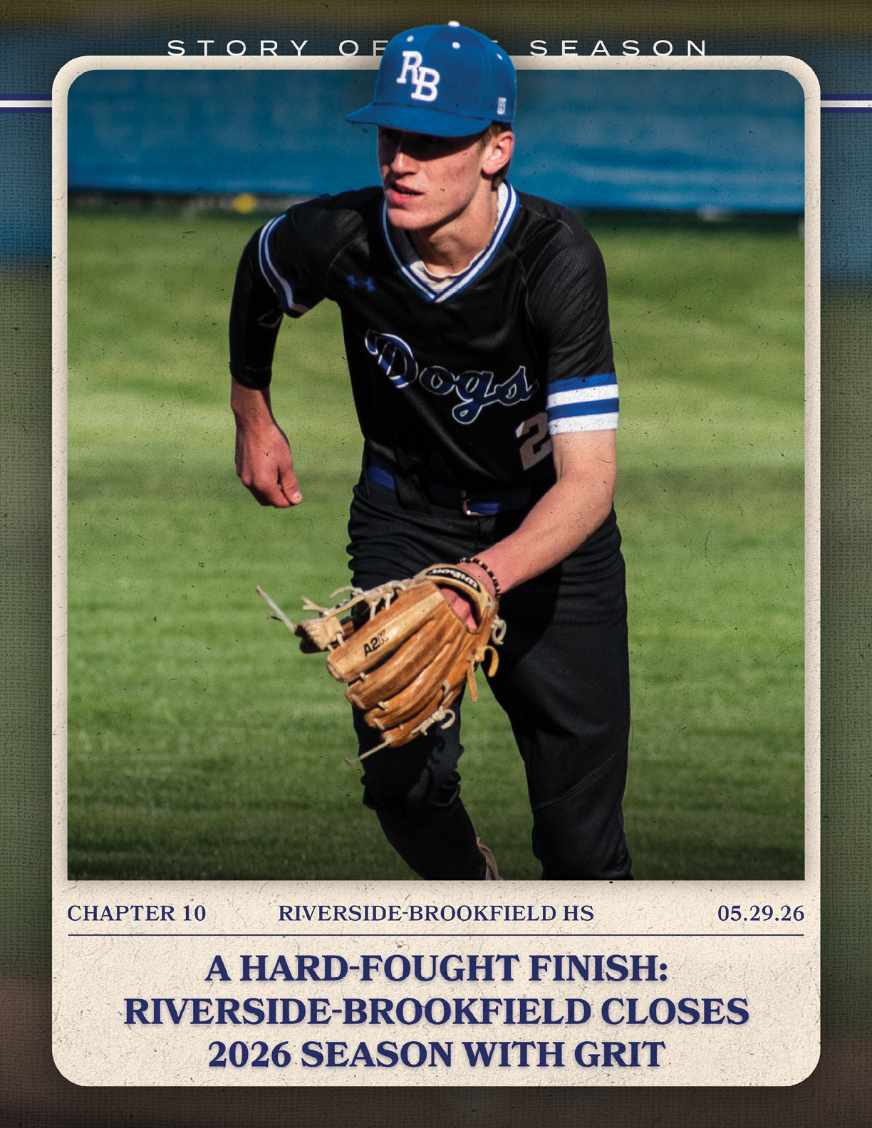 A baseball player wearing a blue and white jersey. Description generated by AI
