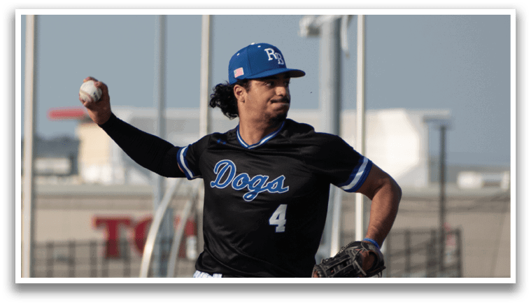 A baseball player in a black and white uniform is pitching a ball. Description generated by AI