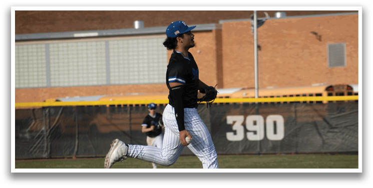 A baseball player running on the field. Description generated by AI