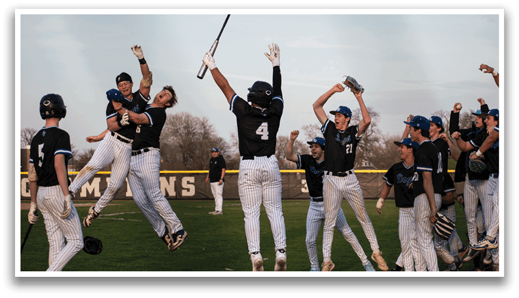 A group of baseball players celebrating on the field. Description generated by AI