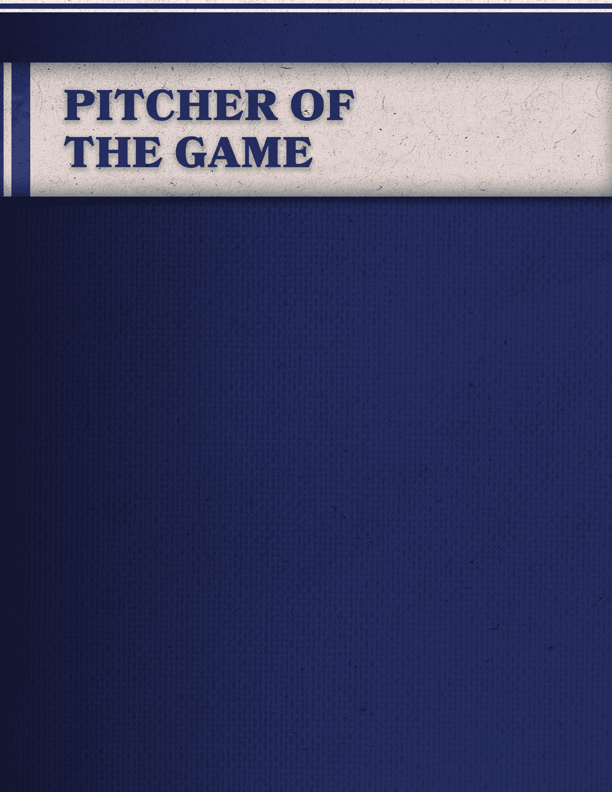 A blue book cover with the title “Pitcher of the Game". Description generated by AI