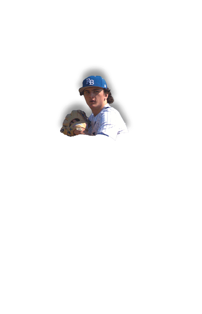 A baseball player wearing a blue hat. Description generated by AI