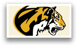 A tiger with its mouth open. Description generated by AI