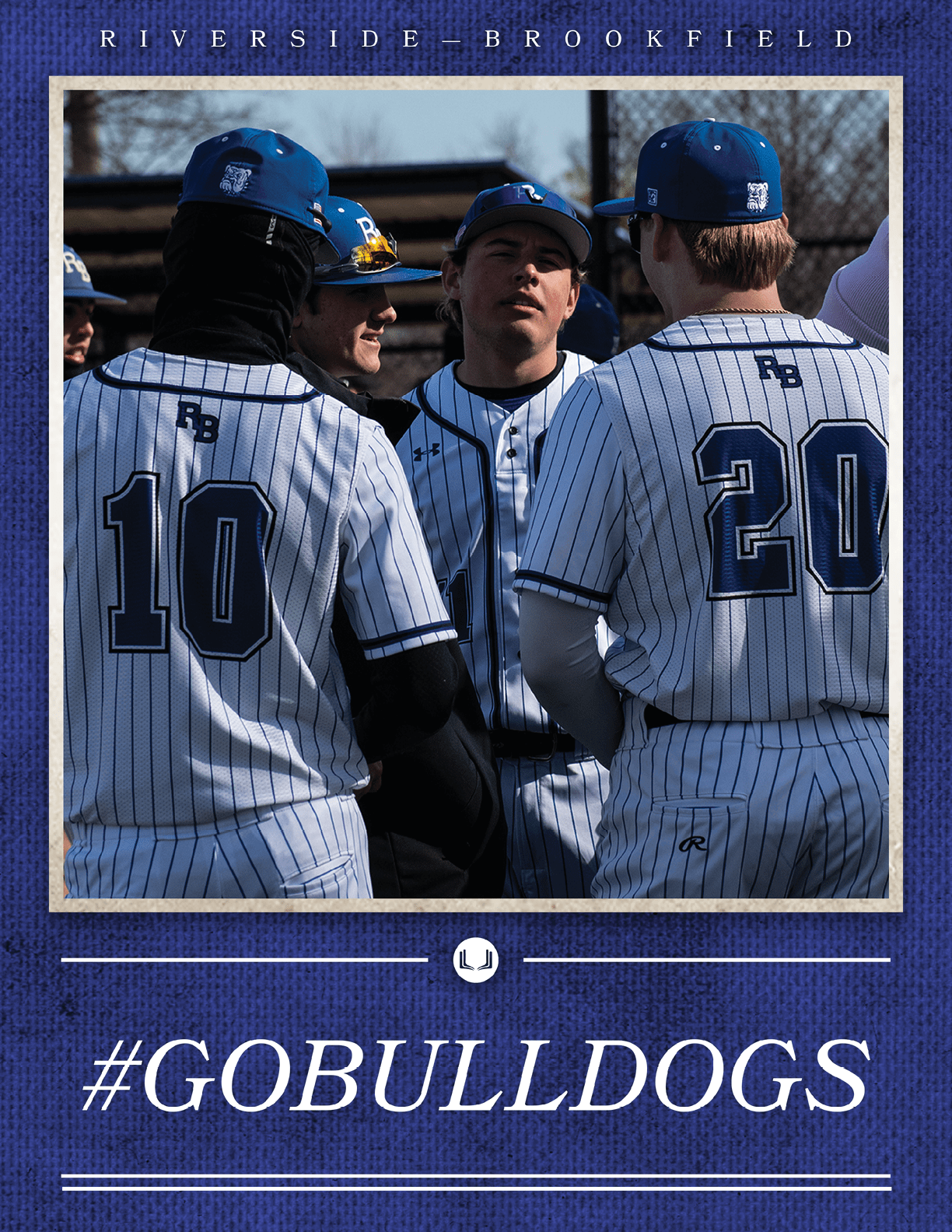 A group of baseball players wearing white and blue uniforms. Description generated by AI