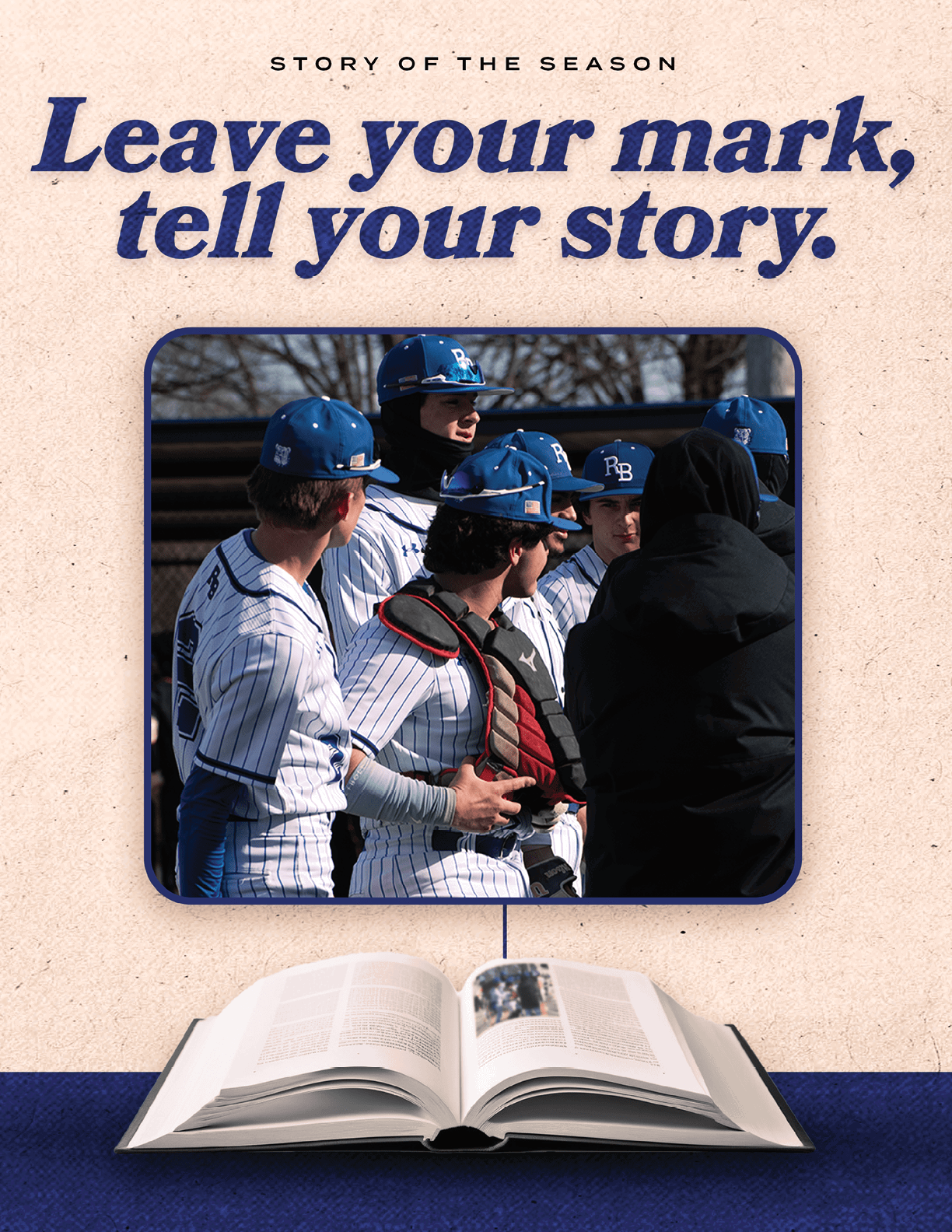 A book with the title “Leave Your Mark, Tell Your Story". Description generated by AI