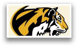 A tiger with its mouth open. Description generated by AI