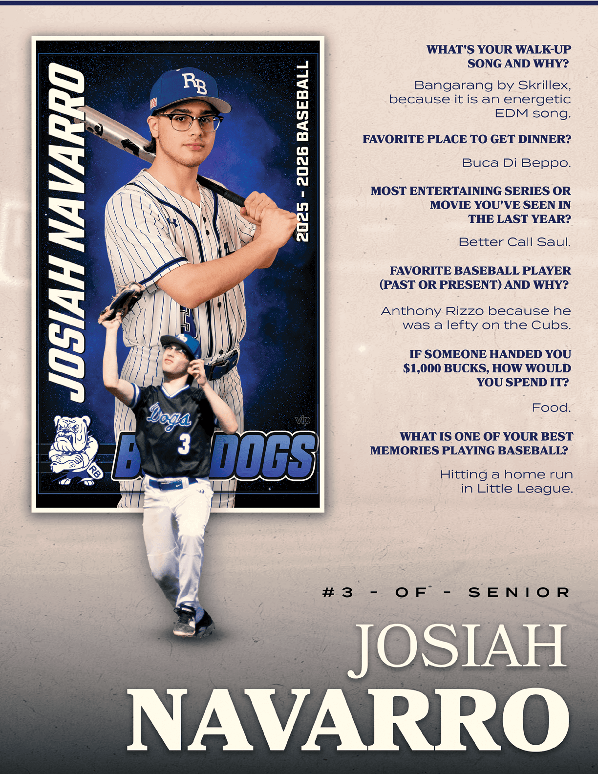 A baseball player named Joshua Navarro. Description generated by AI