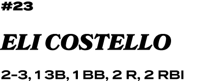 #23 ELI COSTELLO 2 3, 1 3B, 1 BB, 2 R, 2 RBI
