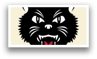 A black cat with a red tongue. Description generated by AI