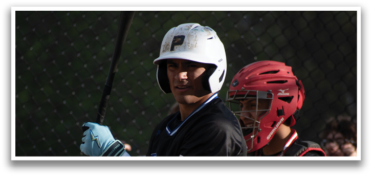 A baseball player holding a bat. Description generated by AI