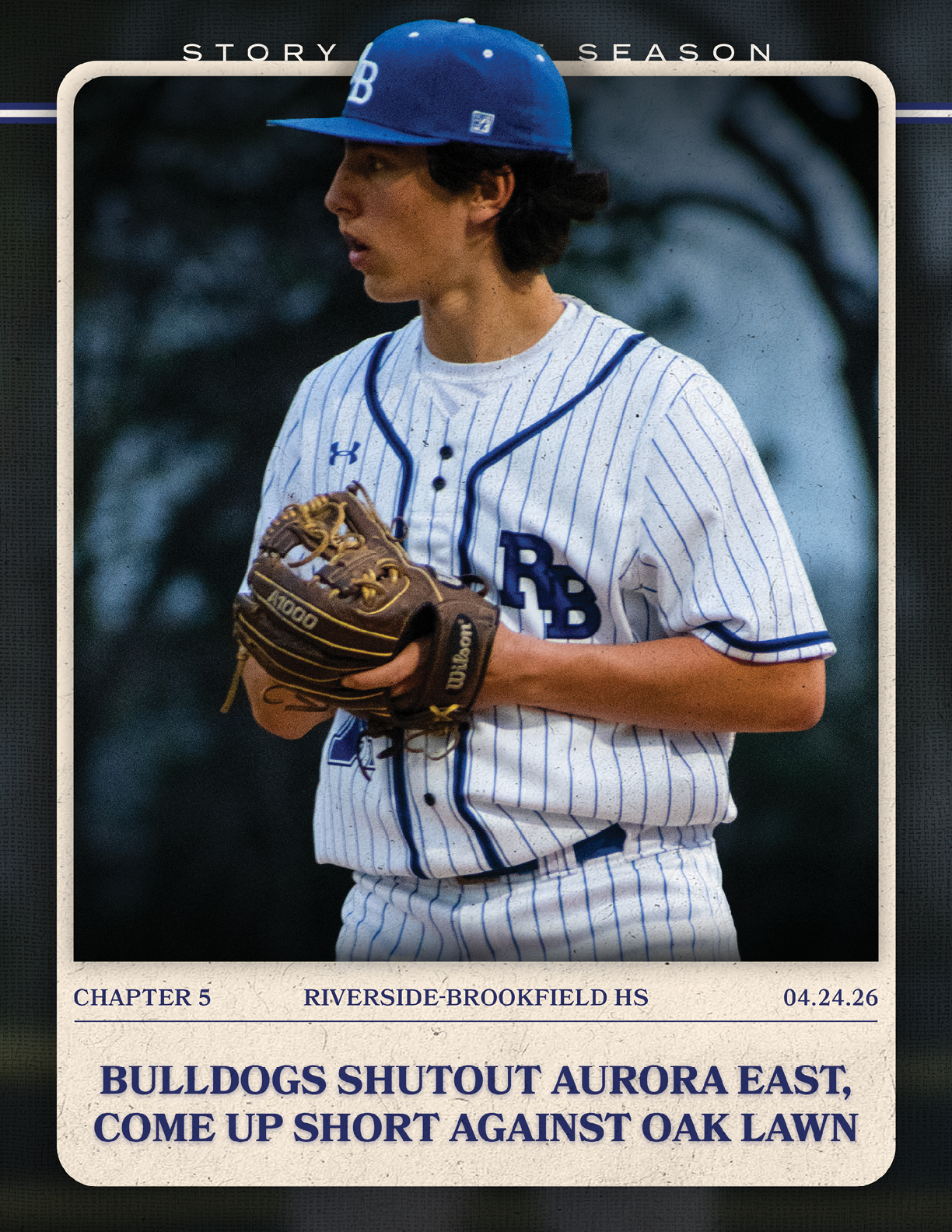 A baseball player wearing a blue hat and a white and blue uniform. Description generated by AI