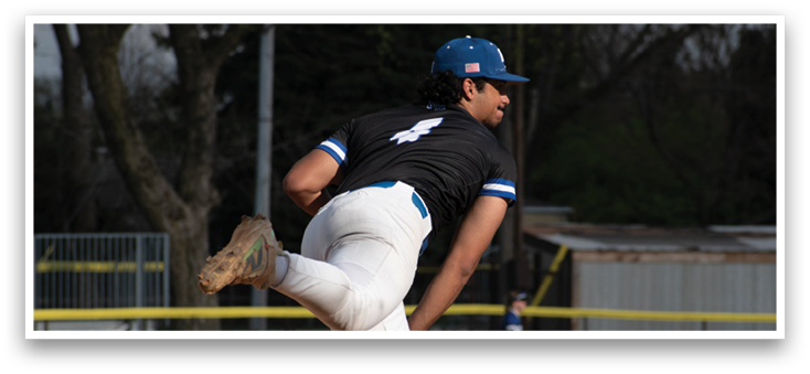 A baseball player in a black shirt and white pants is pitching a ball. Description generated by AI