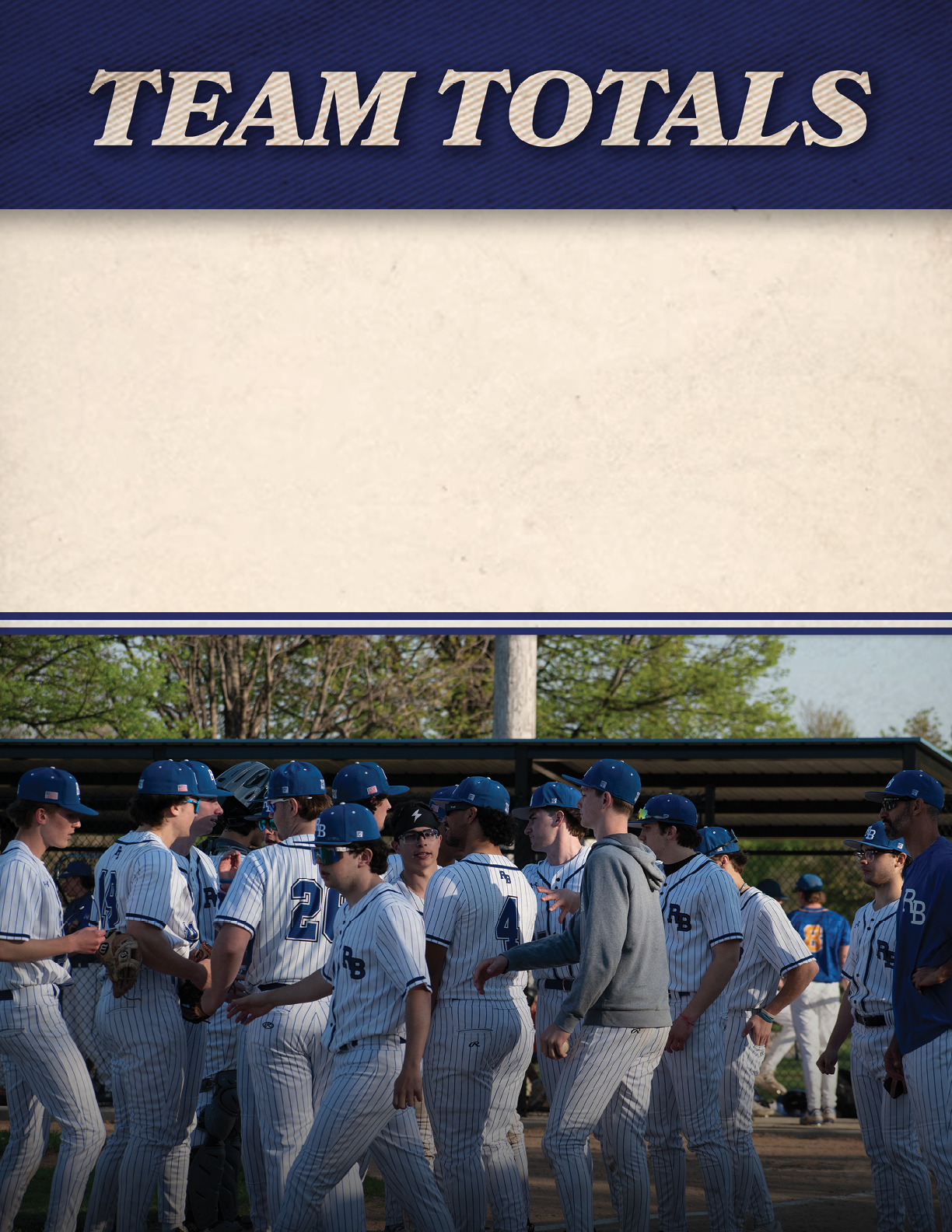 A group of baseball players wearing blue and white uniforms. Description generated by AI