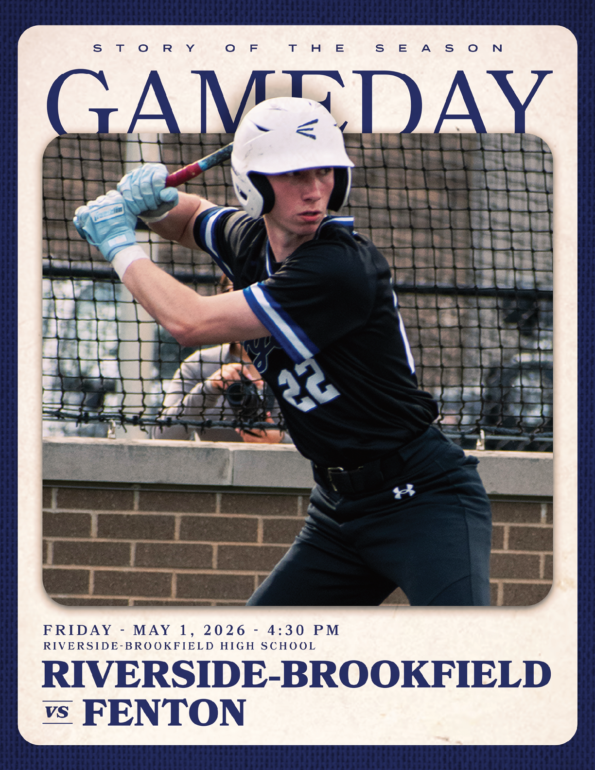A baseball game is being played at RiverSide-Brookfield. Description generated by AI