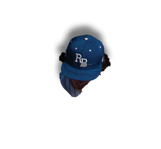 A blue hat is worn by a person in the image. Description generated by AI