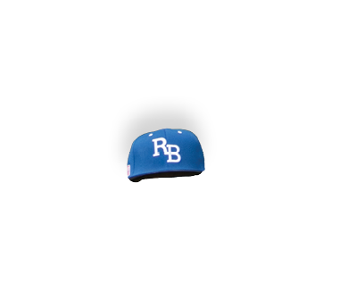 A blue and white hat is on a white background. Description generated by AI