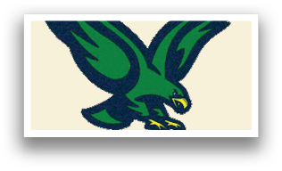 A green and blue eagle with a yellow beak. Description generated by AI
