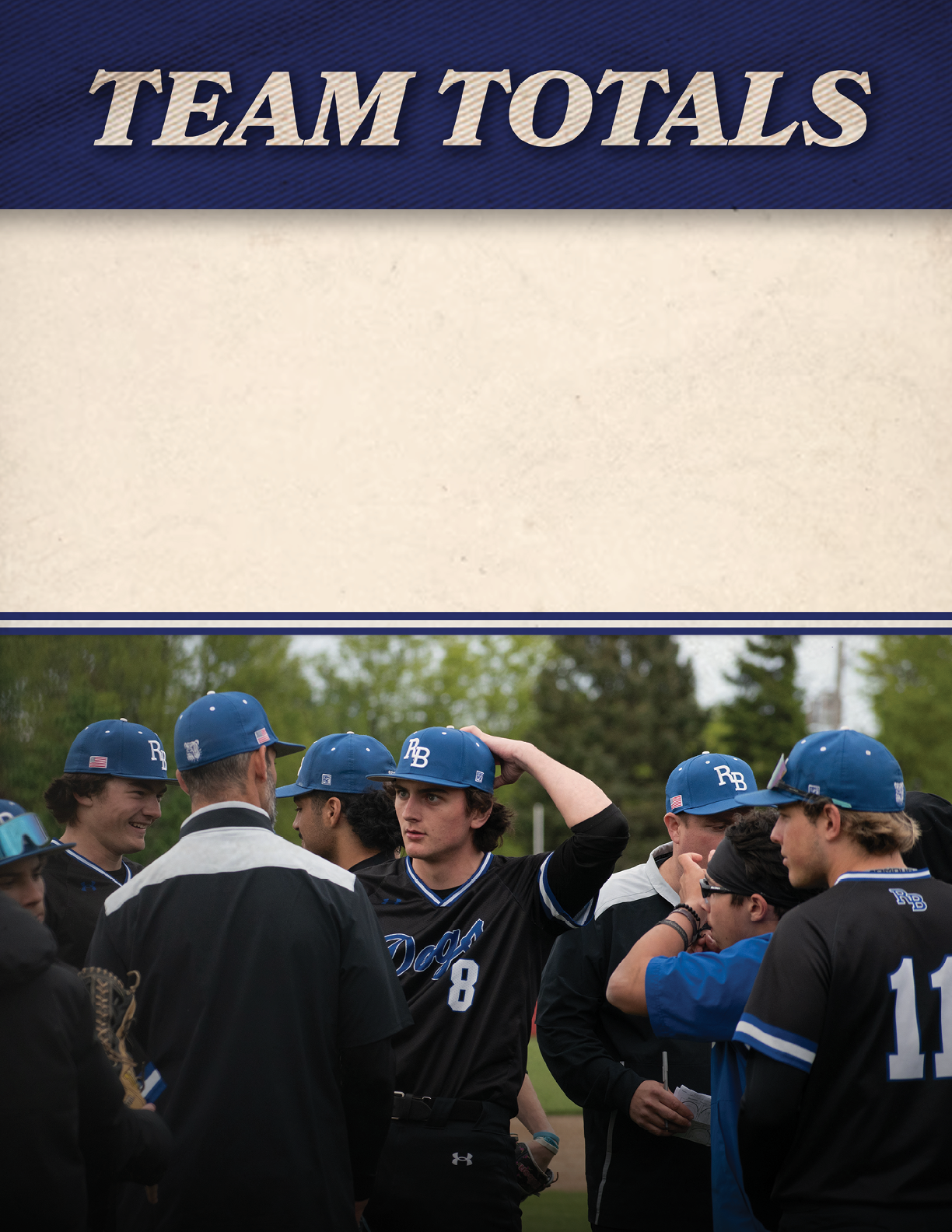 A group of baseball players wearing blue and black uniforms. Description generated by AI