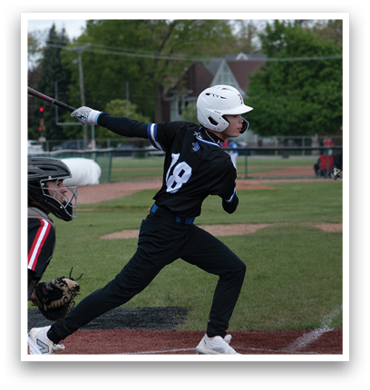 A baseball player is swinging a bat at a ball. Description generated by AI