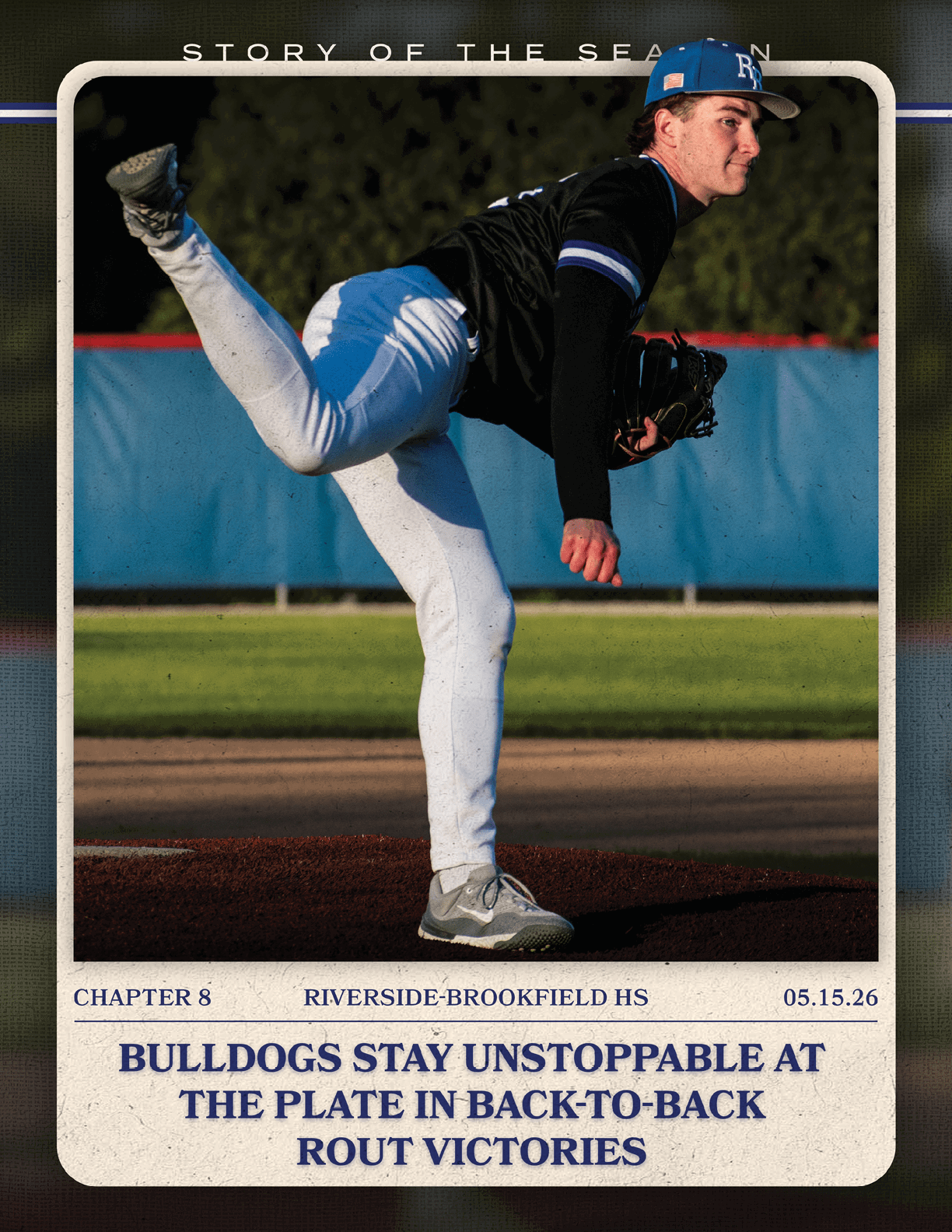 A baseball player in a black shirt and white pants is in the process of throwing a ball. Description generated by AI