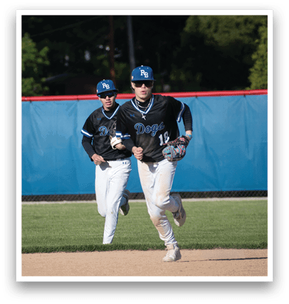 Two baseball players running on a field. Description generated by AI