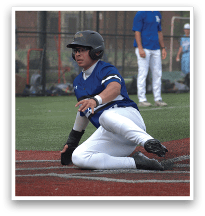 A baseball player slides into a base. Description generated by AI