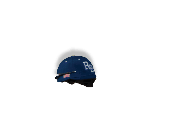 A blue hat is on top of a white background. Description generated by AI