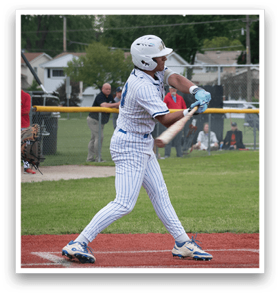 A baseball player is swinging a bat. Description generated by AI