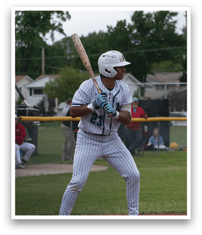 A baseball player is holding a bat and getting ready to swing. Description generated by AI