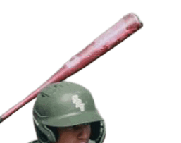 A man in a green shirt and white pants is swinging a baseball bat. AI generated content