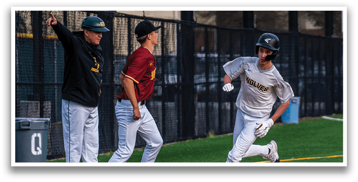 A baseball player is running towards home plate while two other players watch. AI generated content
