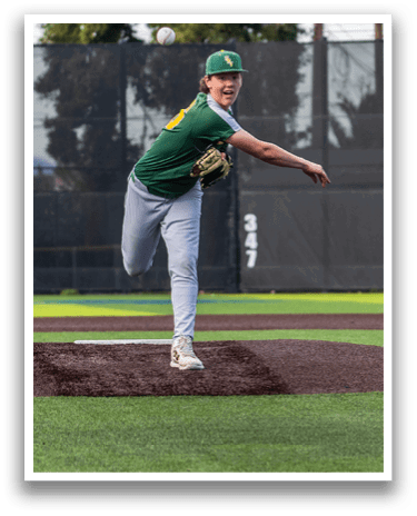 A baseball player in a green and yellow uniform is pitching a ball on a field. AI generated content